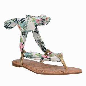 Nine West Trap Ankle Wrap Flat Sandals - White/Green - Ireland (KJ8120357)